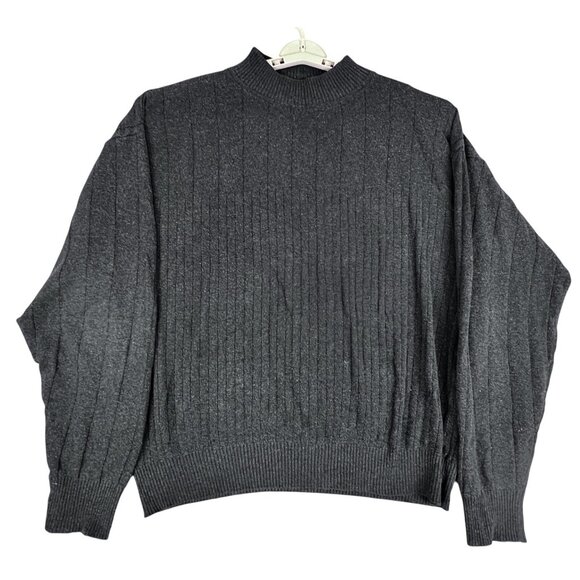 VTG Cambridge Classics Mens L Sweater Gray Mock Neck Wool Blend Ribbed Pullover - Picture 4 of 7